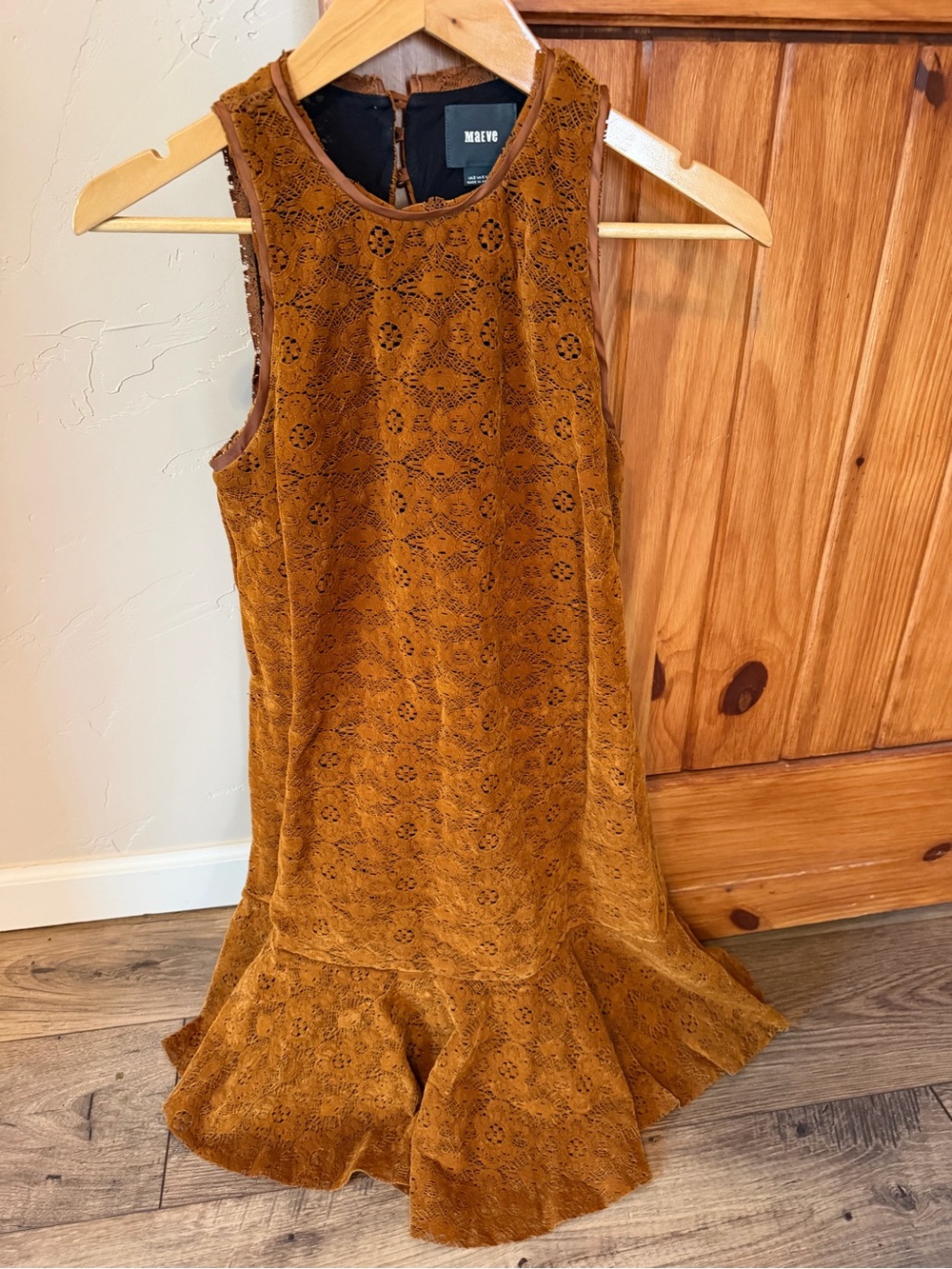 Maeve Anthropologie Lace Ruffle-Hem Mini Dress - Mustard/Ochre, Size 2